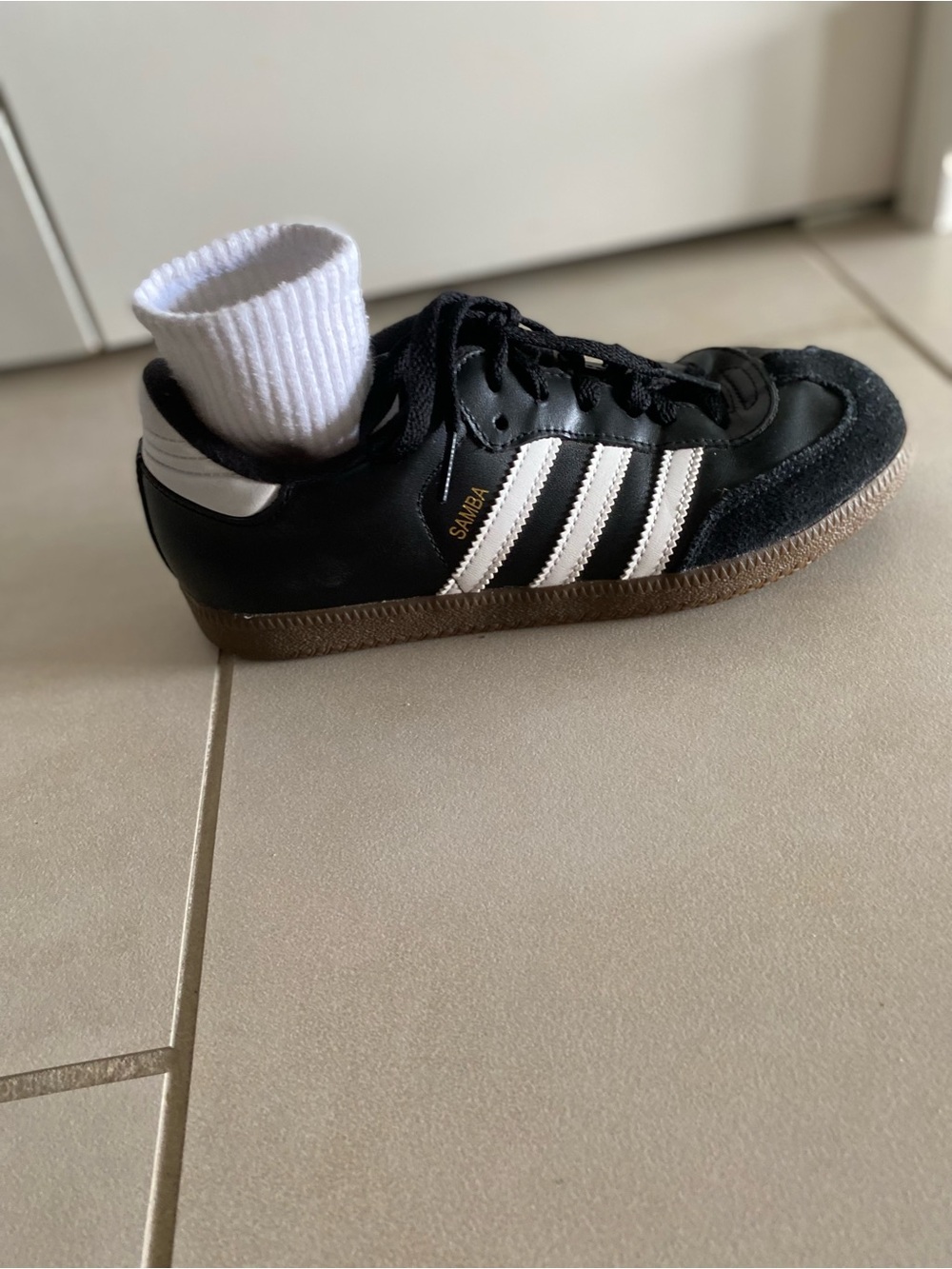 adidas Kids Samba Black with White Stripes and Gum Sole